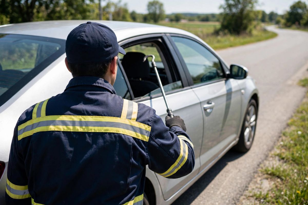 Technician unlocking a car door